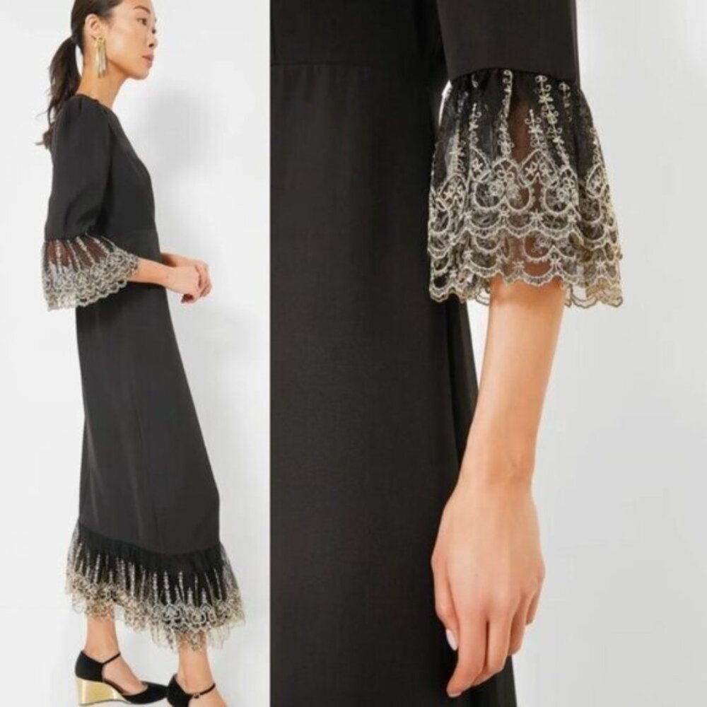 Pomander Place NEW Black Lillith Gold Lace Formal Maxi Dress Size L - Picture 2 of 12